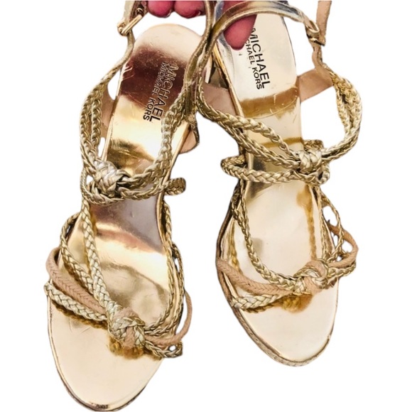 Micheal Kors size 10 gold metallic wedges rope wrapped heel - Picture 1 of 9